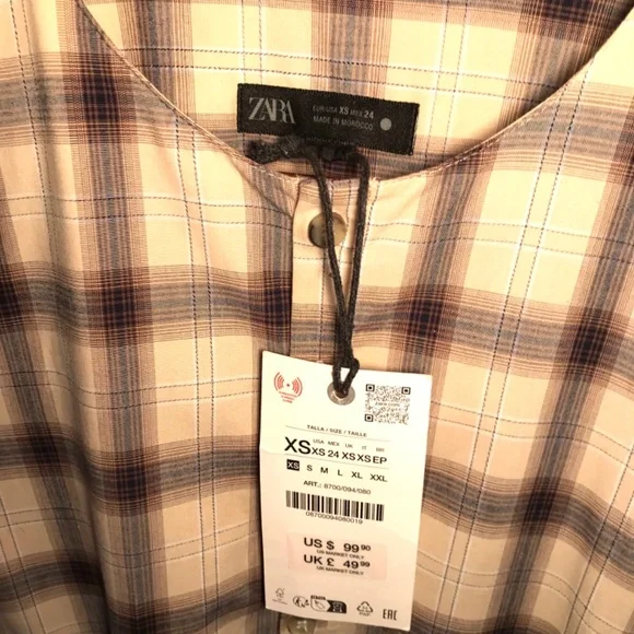 Zara Oversized Cotton Plaid Shirt Dress With Belt Tie Lagenlook Long Sleeves - Picture 9 of 12